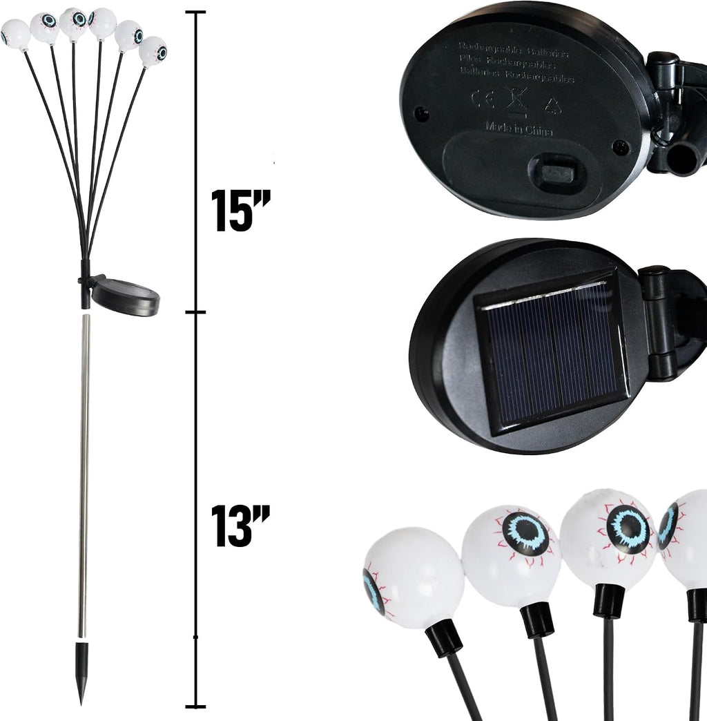 Halloween Decorations Outdoor, 4 Pack 24LED Solar Eyeball Pathway Lights, Scary Waterproof Solar Green Firefly Lights