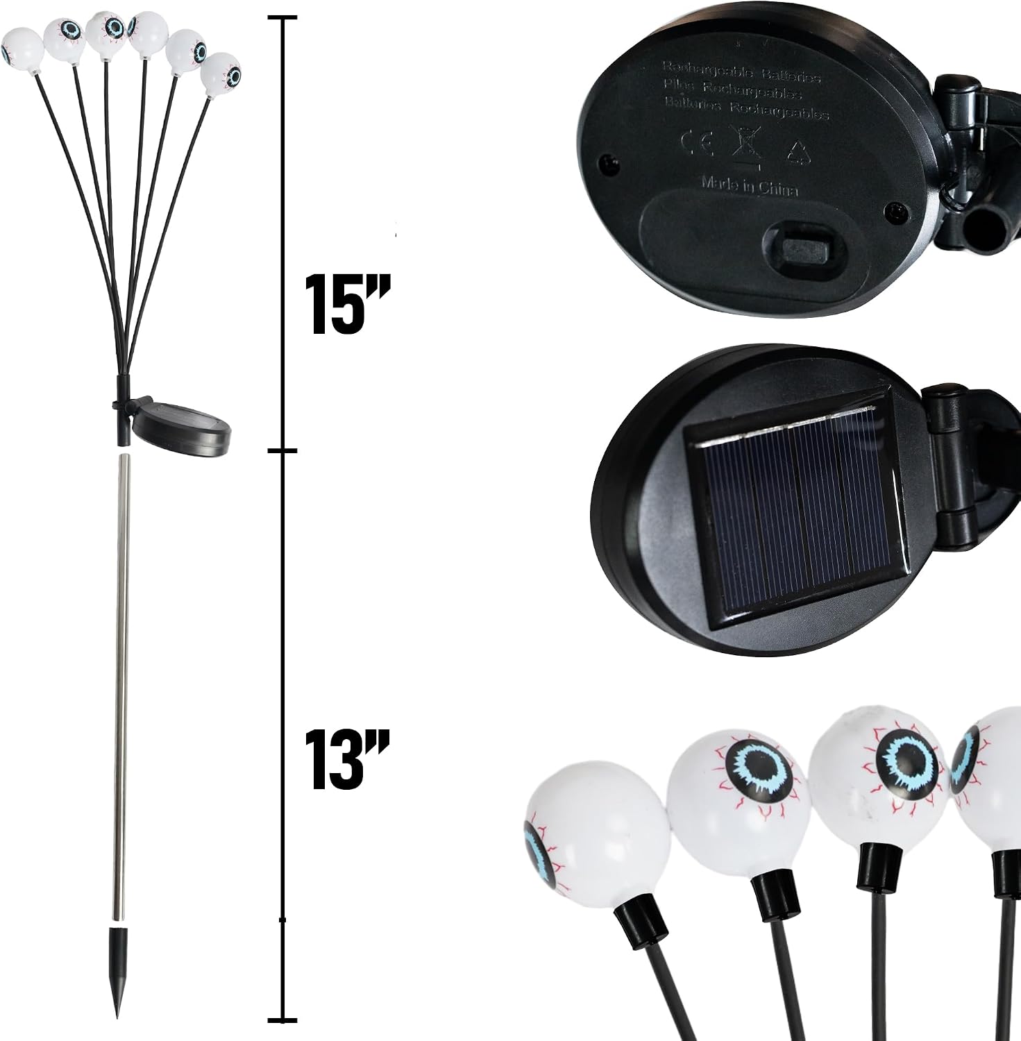 Halloween Decorations Outdoor, 4 Pack 24LED Solar Eyeball Pathway Lights, Scary Waterproof Solar Green Firefly Lights