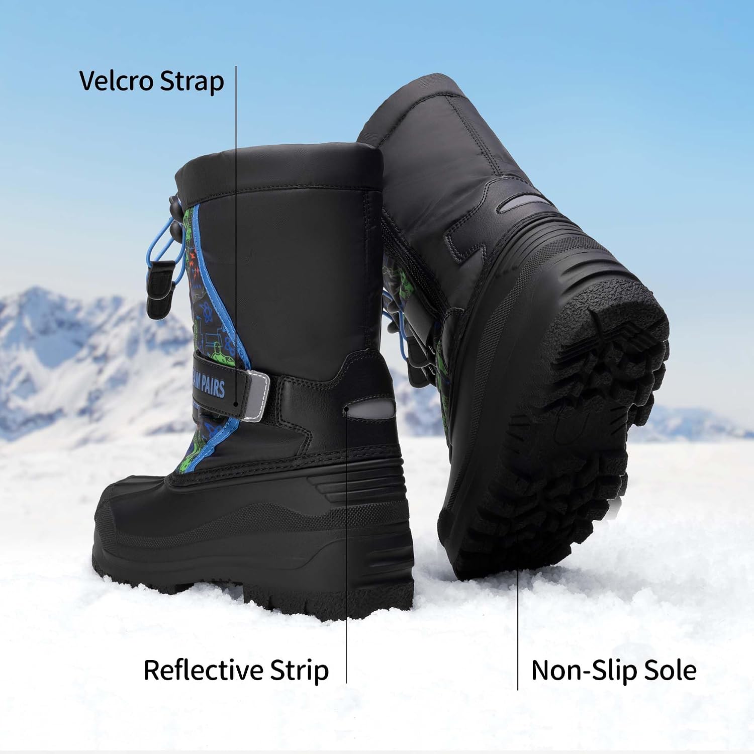 Unisex Snow Waterproof Winter Boots | Warm Faux Fur Lined Outdoor Secure Grip Anti Slip Outsole Easy Wear Windproof