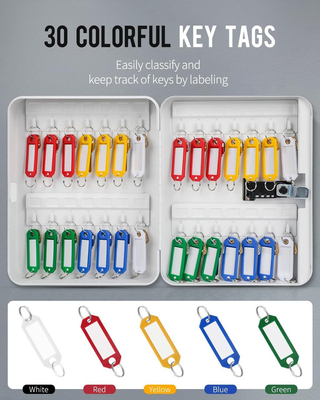 28-Key Steel Key Cabinet with Combination Lock Wall Mounted Key Organizer with Resettable Code White Digital Security