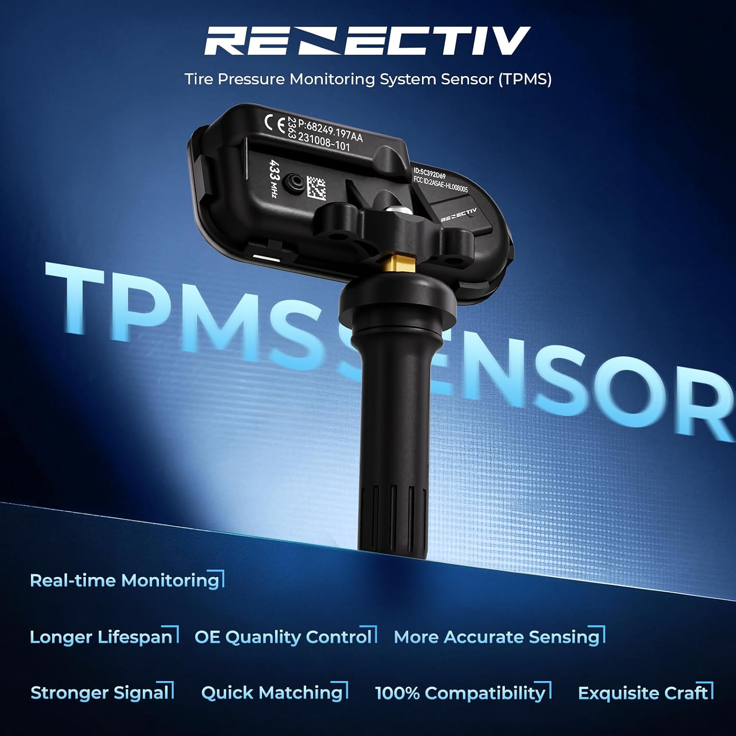 TPMS Sensor, 433Mhz Ram Tire Pressure Monitoring System Sensor Set of 4 | Compatible with 2014-2022 RAM 1500 2500