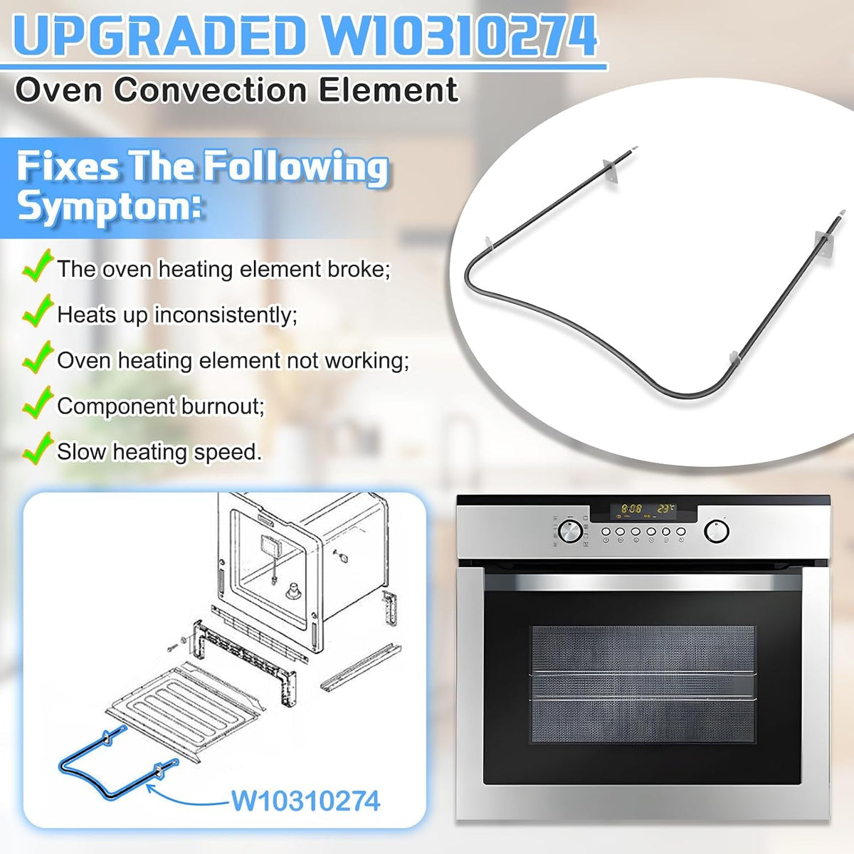 Upgraded W10310274 Range Bake Element Compatible with Whirlpool Maytag Jenn-Air Amana Range Ovens Coil Parts,WPW10310274 Whirlpool Oven Lower Bake Element Coil Replacement W10310274 Heating Element