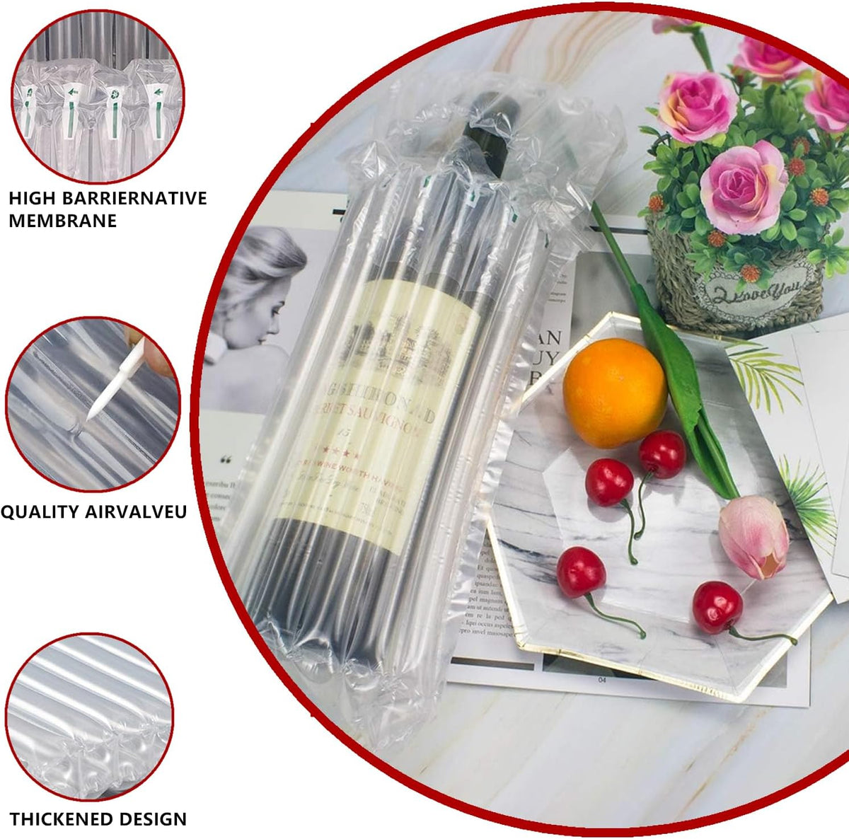 Wine Bottle Protector Bag for Travel, 50 Packs Inflatable Packaging Bubble Wrap for Wine Fruit Glass Bottle