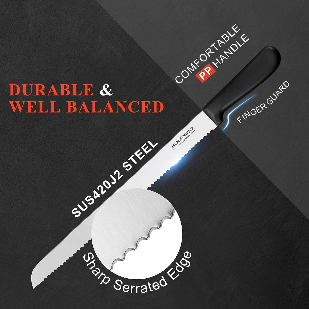 Serrated Bread Knife for Homemade Bread, 12 Inch Stainless Steel