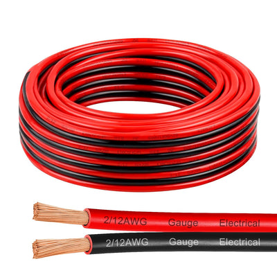 12 Gauge Wire 25 Feet, 12/2 AWG Pure Copper Wire, 12AWG 2 Conductors Red Black Oxygen Free Stranded Low Voltage Wire
