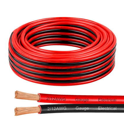 12 Gauge Wire 25 Feet, 12/2 AWG Pure Copper Wire, 12AWG 2 Conductors Red Black Oxygen Free Stranded Low Voltage Wire