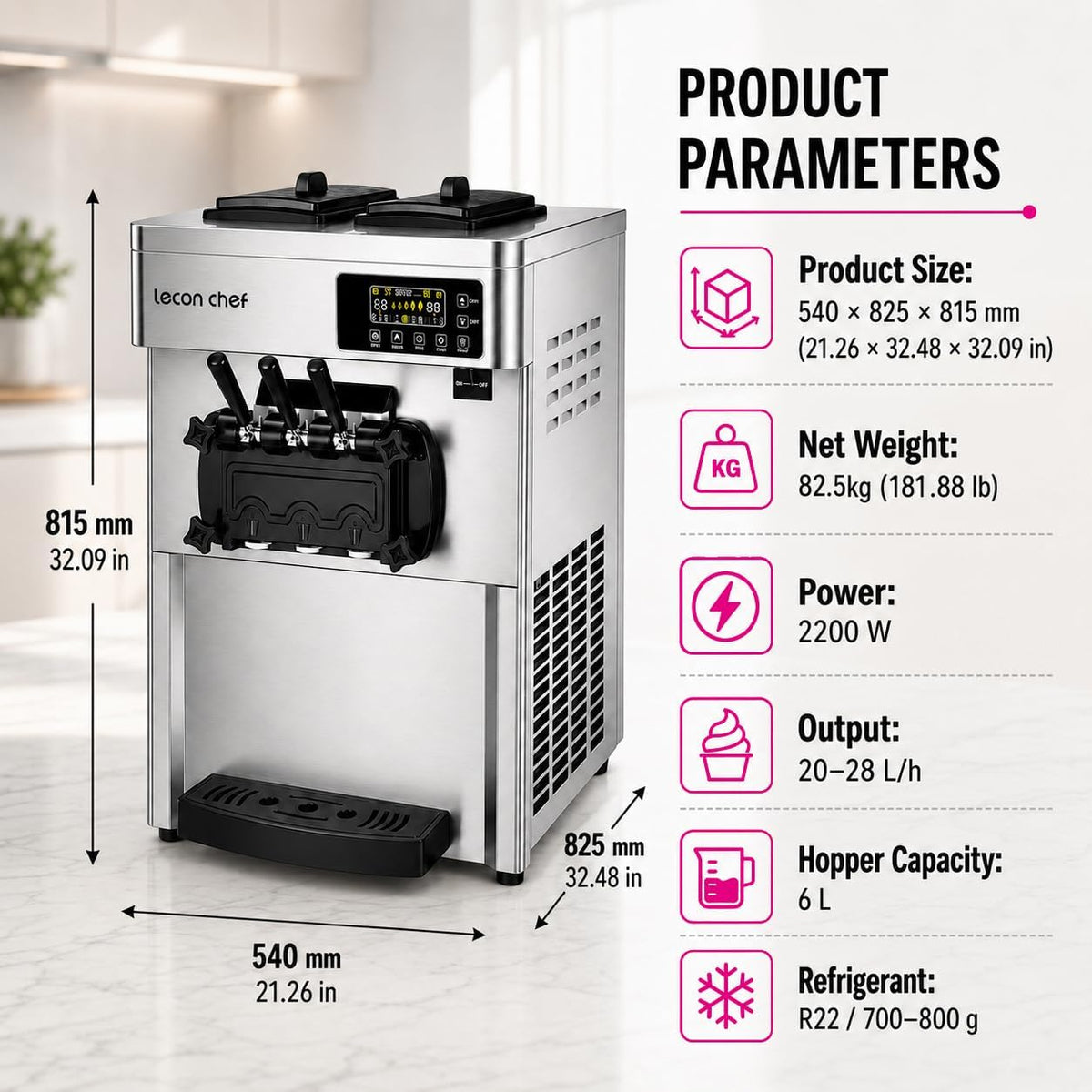 Commercial Ice Cream Machine, 3-Flavor Soft Serve Maker