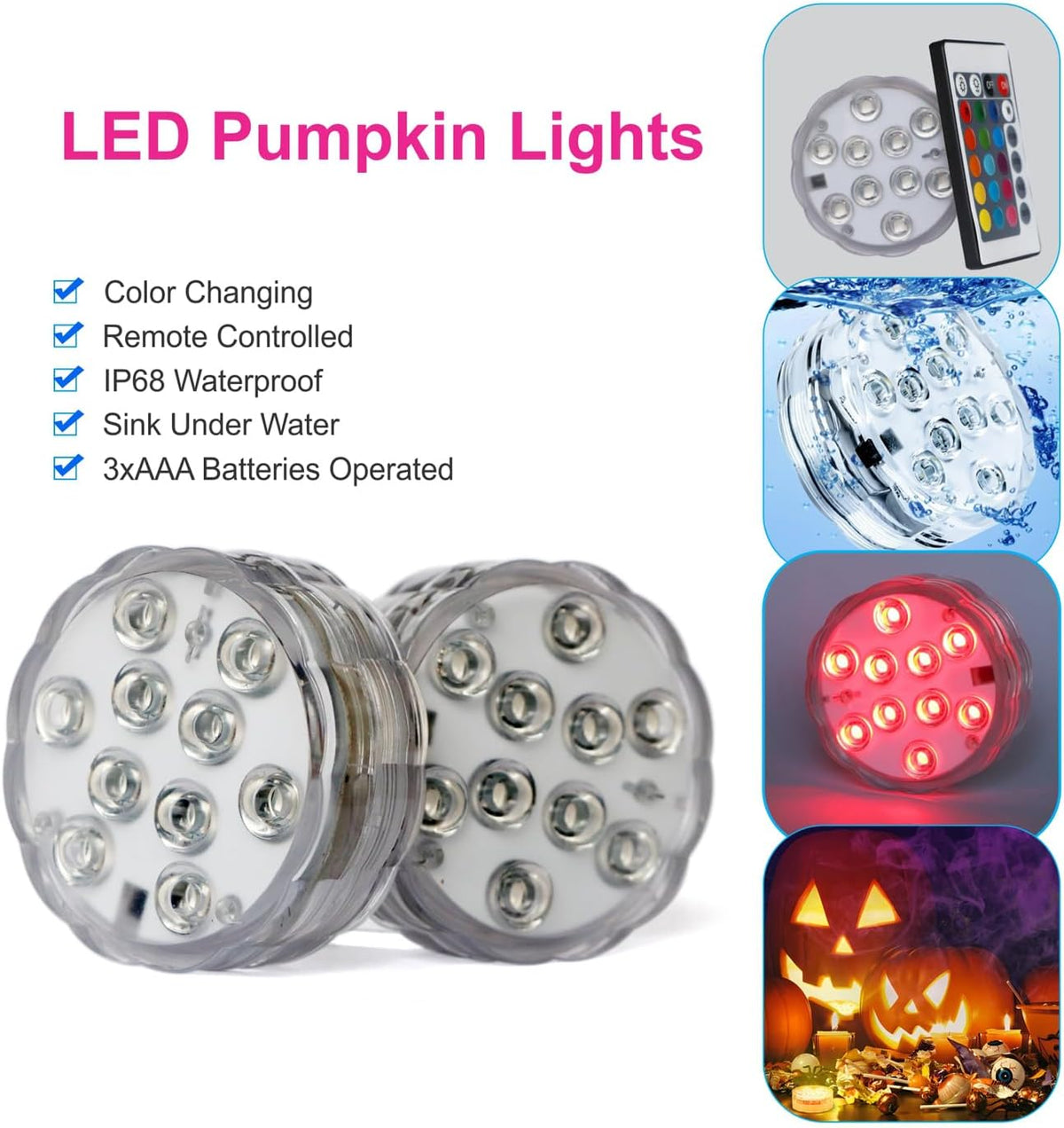 Submersible LED Pool Lights for Inground Pools and Above Ground Pools, 16 Colors 4 Modes Battery Powered Underwater