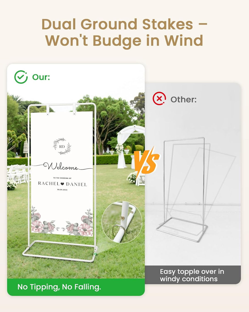 Wedding Welcome Sign Stand, White Sign Holder, Includes Design Bundle | Easel Stand for Sign Poster With Ground