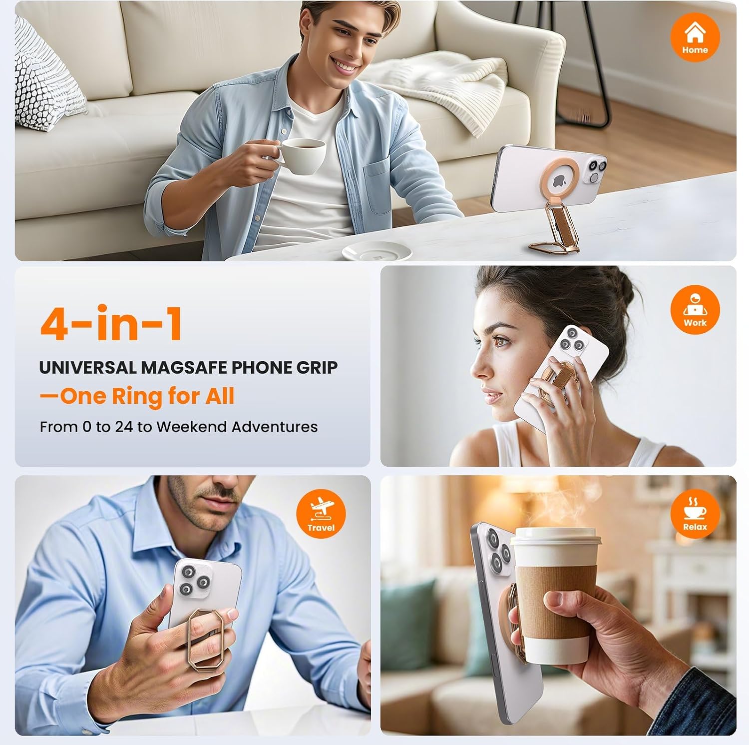 Multi-Functional Magnetic Phone Grip Kickstand for MagSafe, Phone Holder for Hand, Foldable Ring Stand with Finger