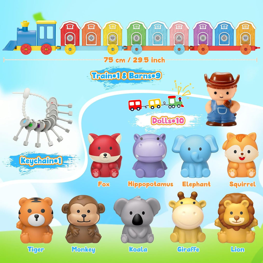 Animal Montessori Learning Toys for 2 3 4 5 Year Old Kids, Toddler Animals Train Locks & Keys Matching Toys Counting