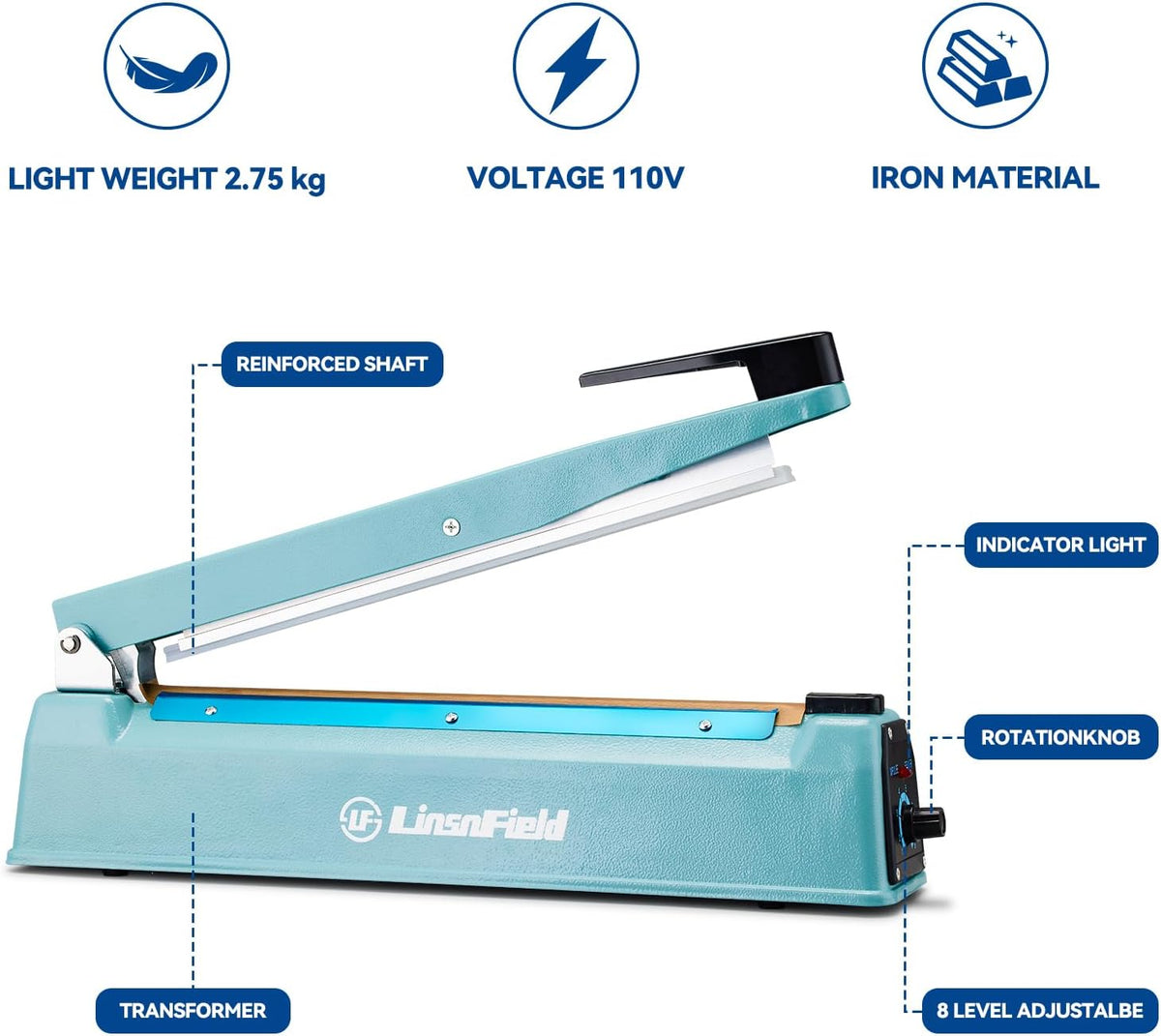 Commercial Bag Sealers 12 inch, 2mm Sealing Width Iron Impulse Sealer, Heavy Duty Manual Shrink Wrap Heat Sealer