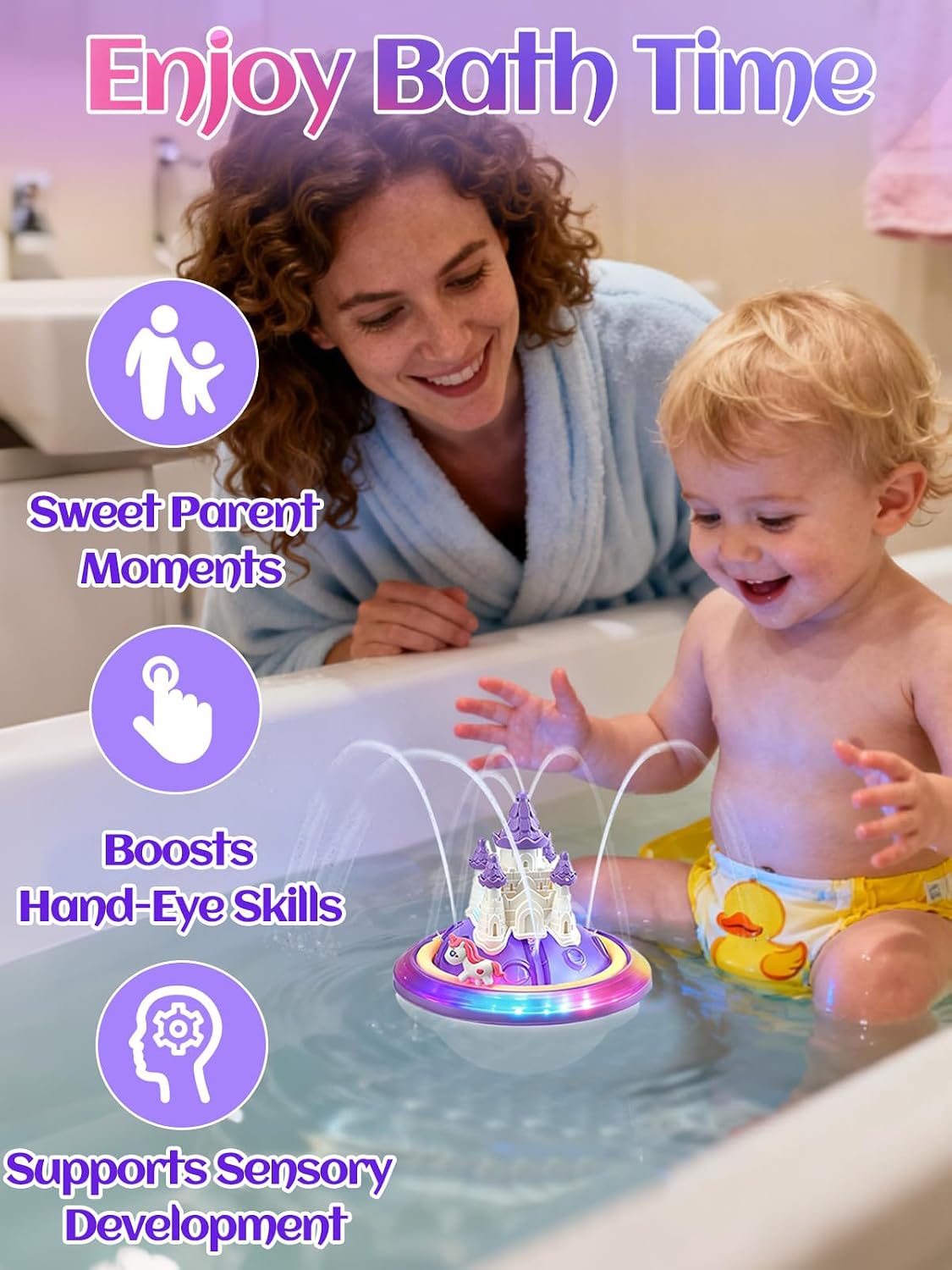 Light up Baby Bath Toys Birthday Gifts- LED Color-Changing Lights & Automatic Water Spray, Fun Bathtub Water Toys for