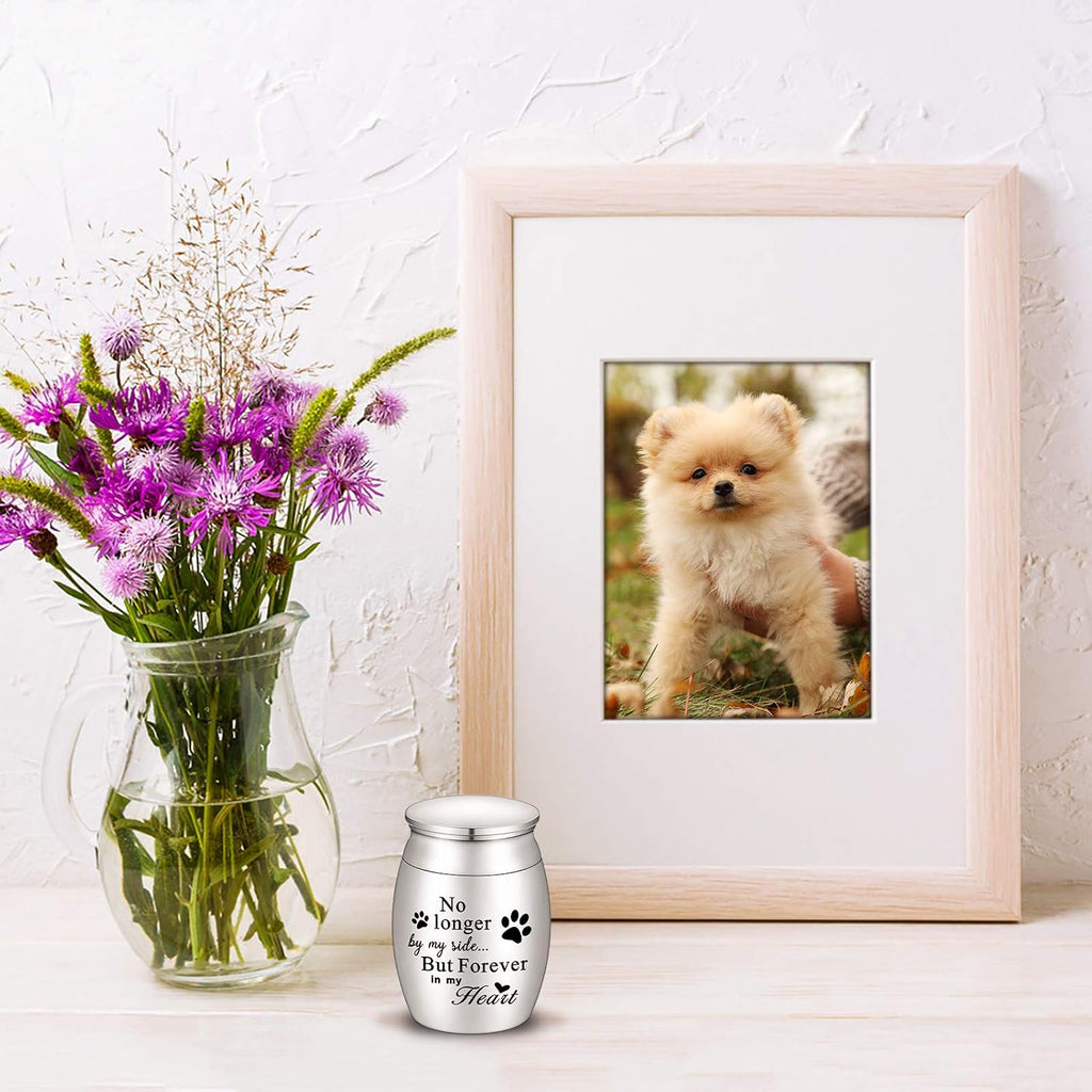 1.57 inches Mini Pet Memorial Small Urns for Dog and Cat Ashes, Stainless Steel Cremation Urn, Pet Paw Print Keepsake