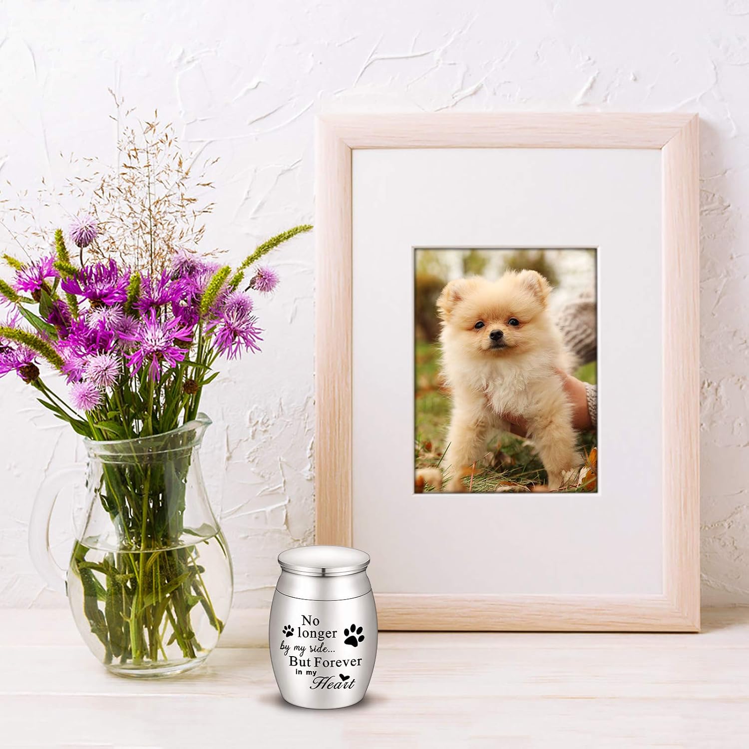 1.57 inches Mini Pet Memorial Small Urns for Dog and Cat Ashes, Stainless Steel Cremation Urn, Pet Paw Print Keepsake