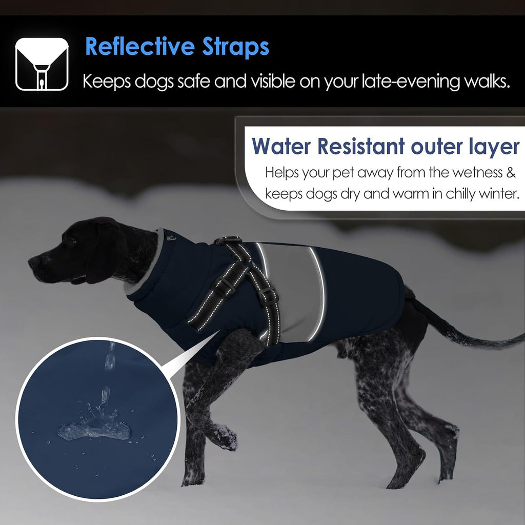 Dog Coat, Large Dog Jacket, Dogs Coat with Harness Built in, Reflective Waterproof Dogs Jackets Winter with Furry