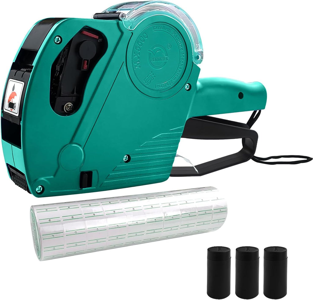MX-5500 8 Digits Price Tag Gun with 5000 White Sticker Labels, Price Gun for Grocery Store Marking (Green)