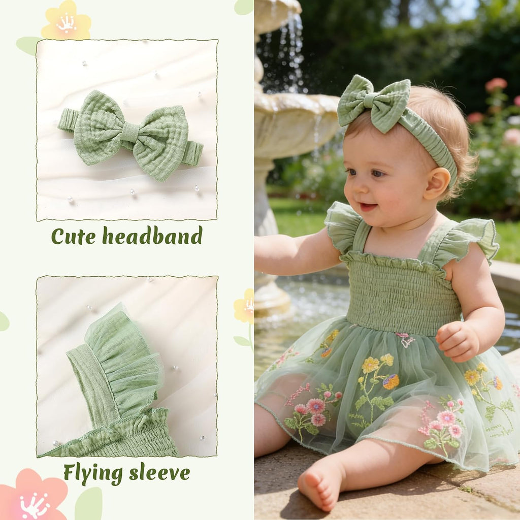 Baby Girl Tulle Romper Dress Infant Sleeveless Ruffle Bodysuit Tutu Skirt Toddler Summer Clothes with Headband