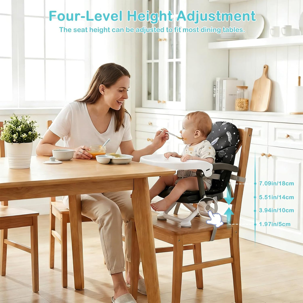 Baby Booster Seat for Dining Table with Removable Tray & Cushion, 3in1 Portable Toddler Booster Seat, 4 Height