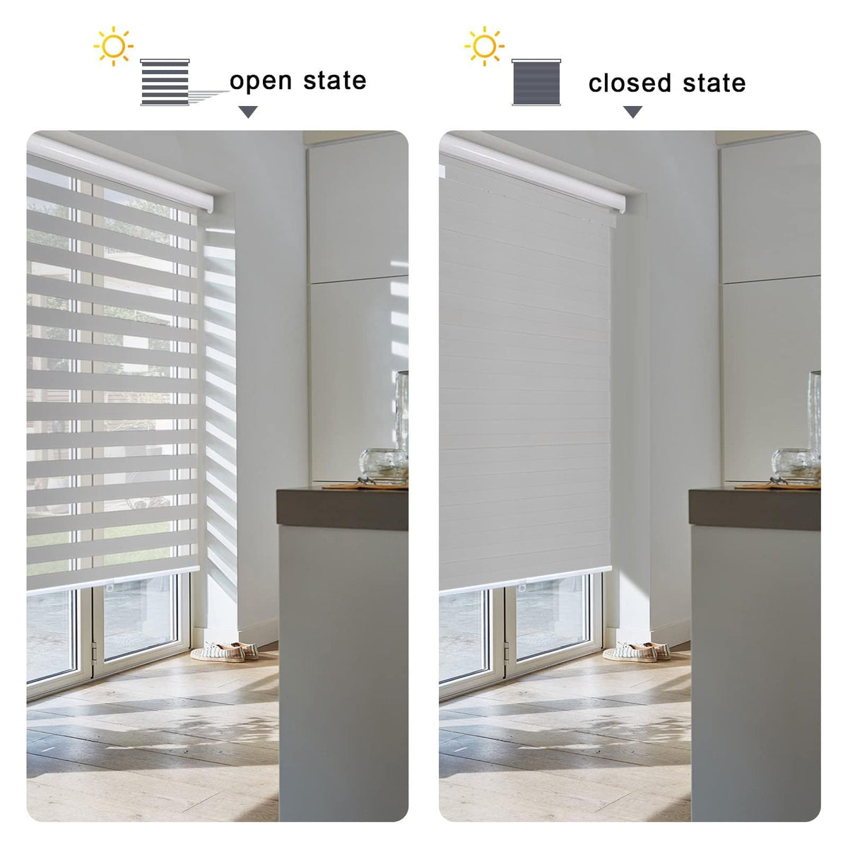Zebra Blinds for Windows Cordless Roller Shades for Home Free-Stop Windows Shades Dual Layer Light Control for Day