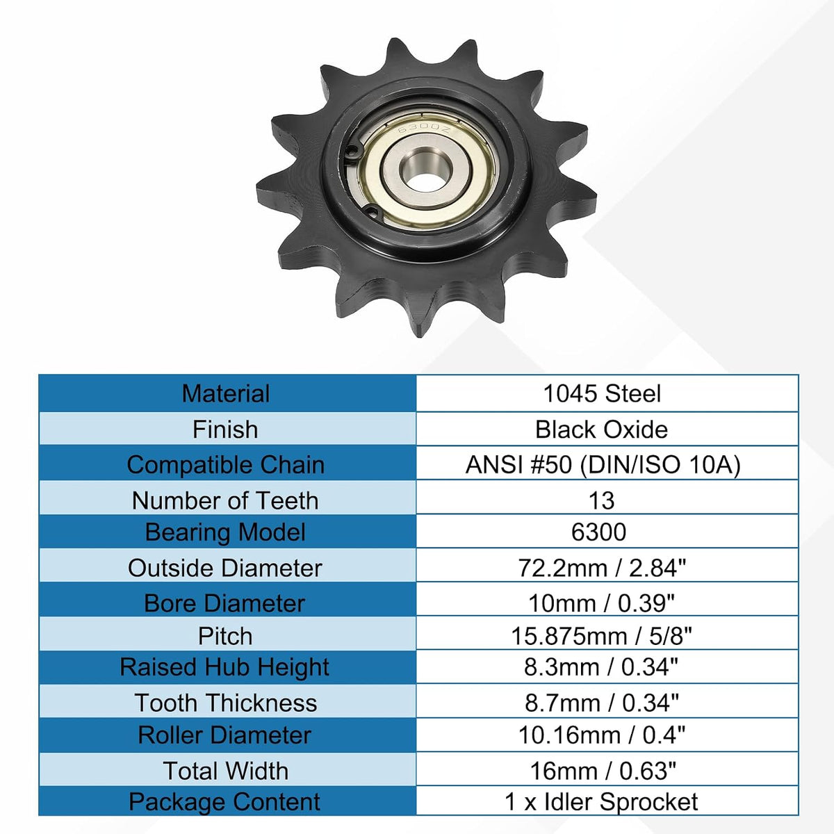 uxcell #50 Roller Chain Idler Sprocket, 10mm Bore 5/8" Pitch 13 Tooth