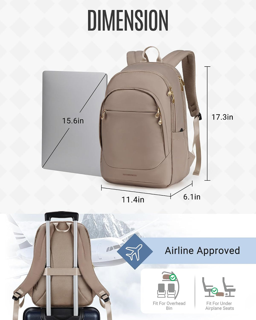 Travel Laptop Backpack Women, 17.3 Inch Laptop Backpack with USB Charging Hole, Water Resistant College Bookbag