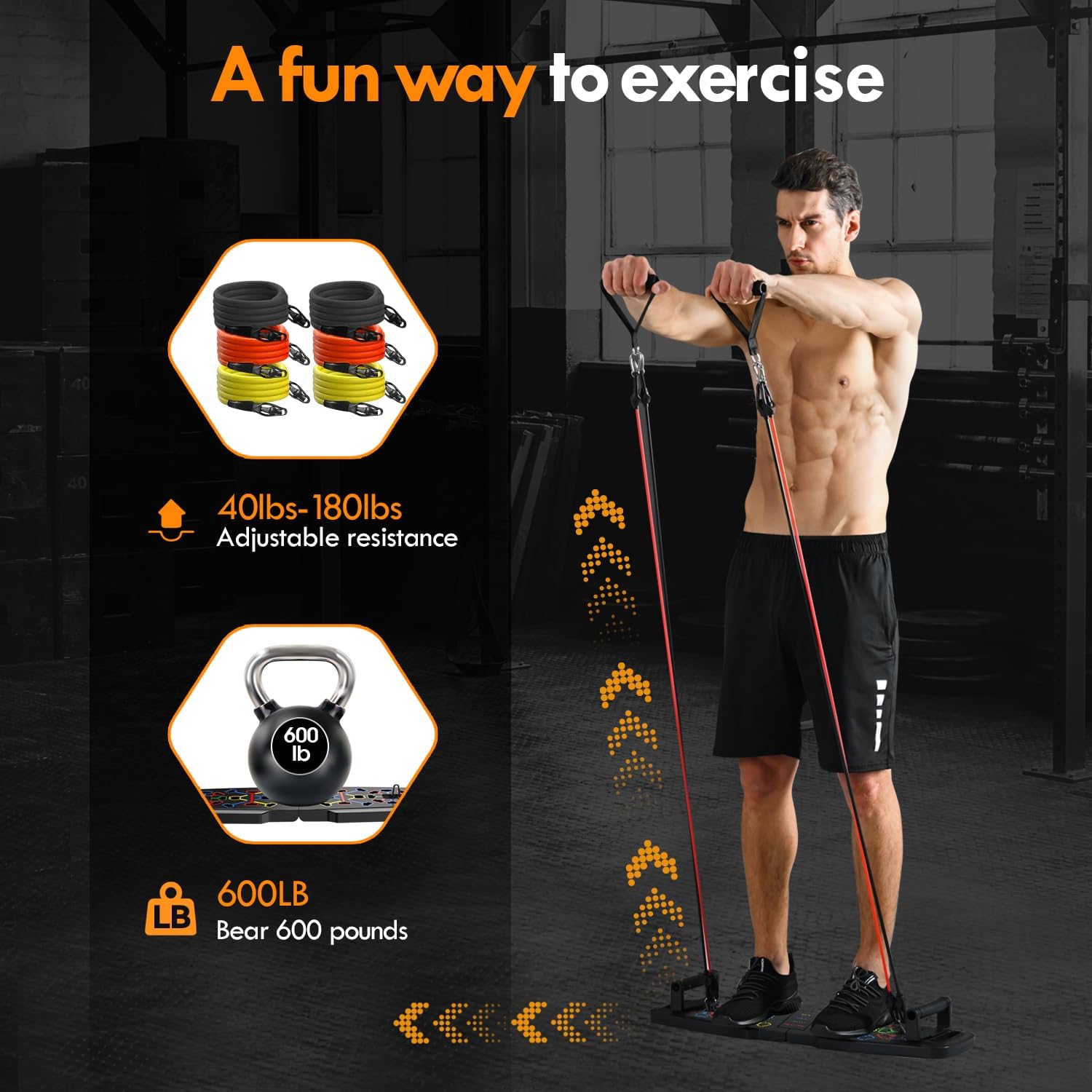 Push Up Board,Home Gym,Portable Exercise Equipment,Pilates Bar and 20 Fitness Accessories with Resistance Bands and