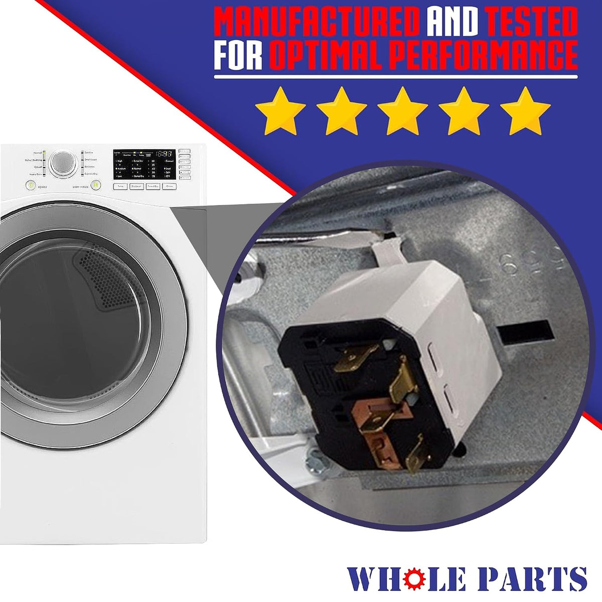 Whole Parts Upgraded Dryer Push-to-Start Switch Part# W10446920