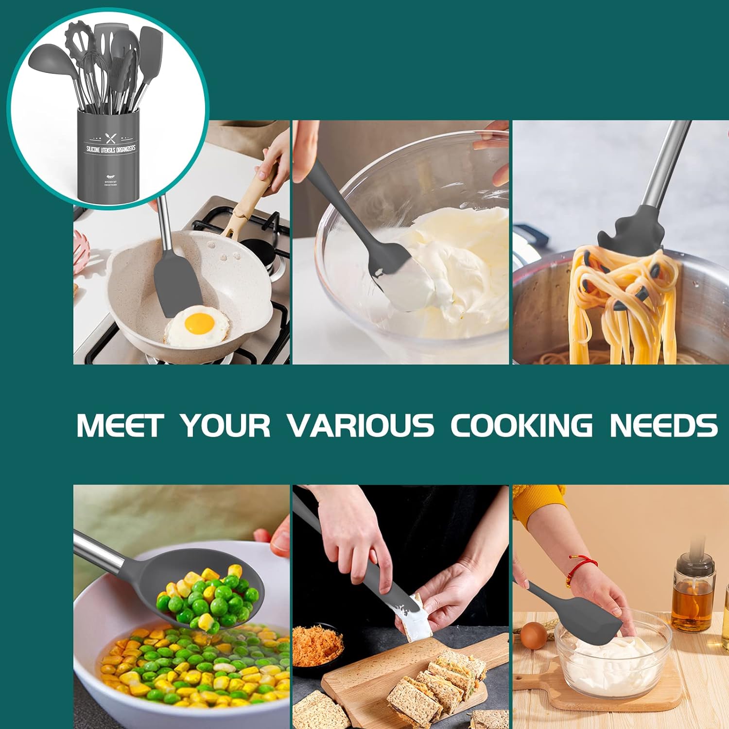 Stainless Steel Kitchen Cooking Utensil Set, Umite Chef 15 pcs Cooking Utensils - Nonstick Kitchen Utensils Cookware