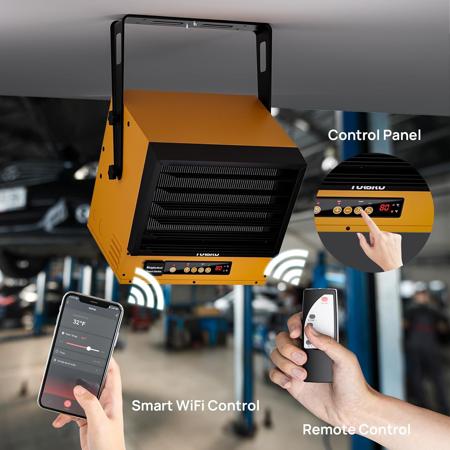 15,000W Electric Garage Heater, 240V Hard Wired, WiFi Enabled, Fan-Forced Shop Heater with Remote, Overheat