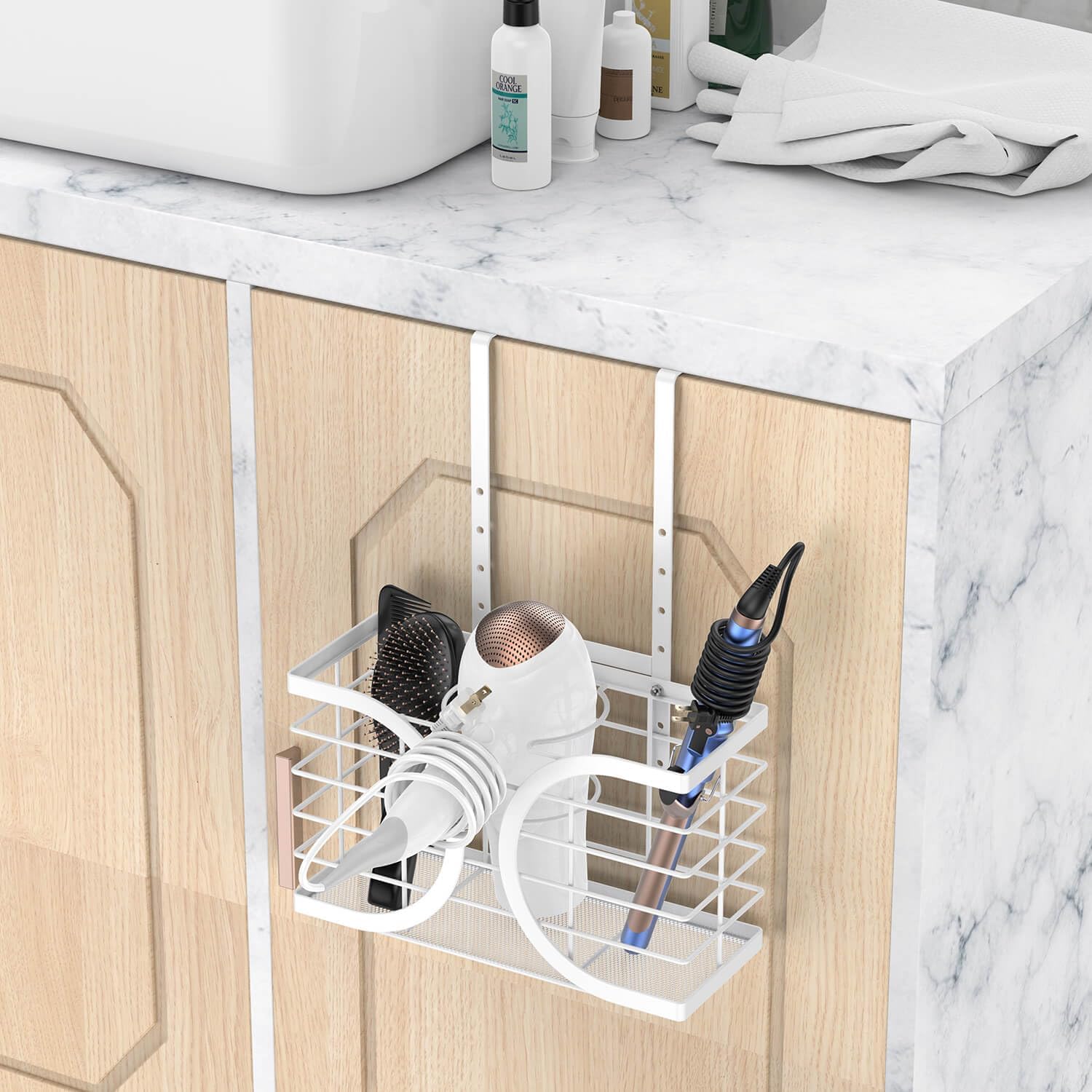 Hair Dryer Holder 3in1 Hair Tool Organizer/Wall Mounted,Cabinet Door or Desk-based Blow Dryer