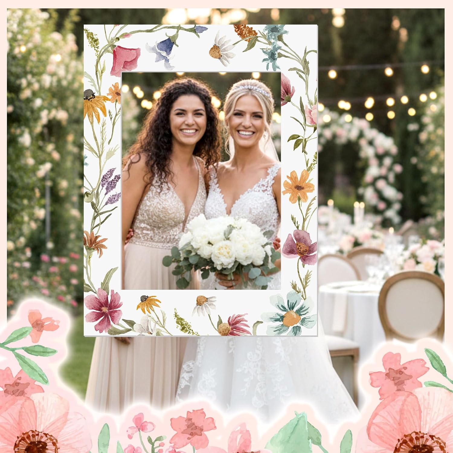 32 x 24 Inch Floral Photo Booth Frame Prop, DIY PVC Cutouts Photo Booth Selfie Frame for Bridal Shower, Wedding, Baby