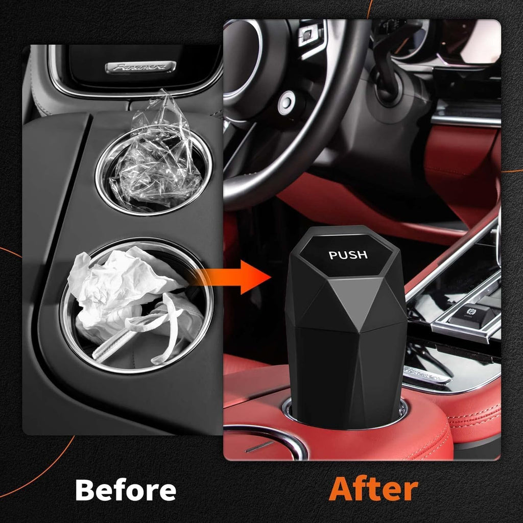 Car Trash Can with Lid - 2 Pack, Car Accessories for Interior, Leakproof Vehicle Garbage Can with 30 Attached Trash