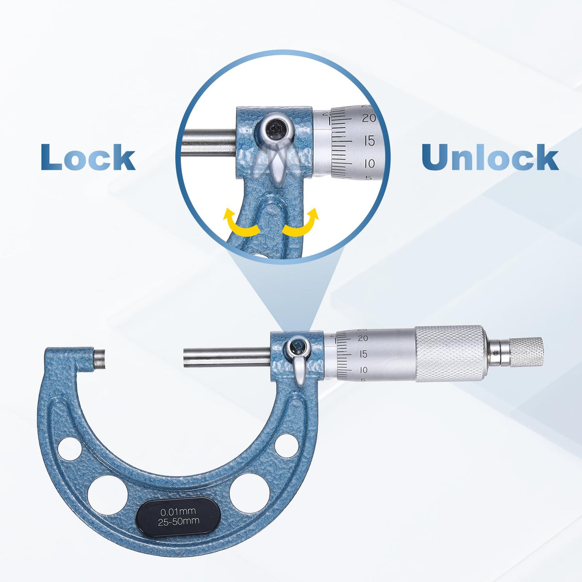 HARFINGTON Metric Outside Micrometer 25-50mm Range +/-0.01mm Accuracy,Blue