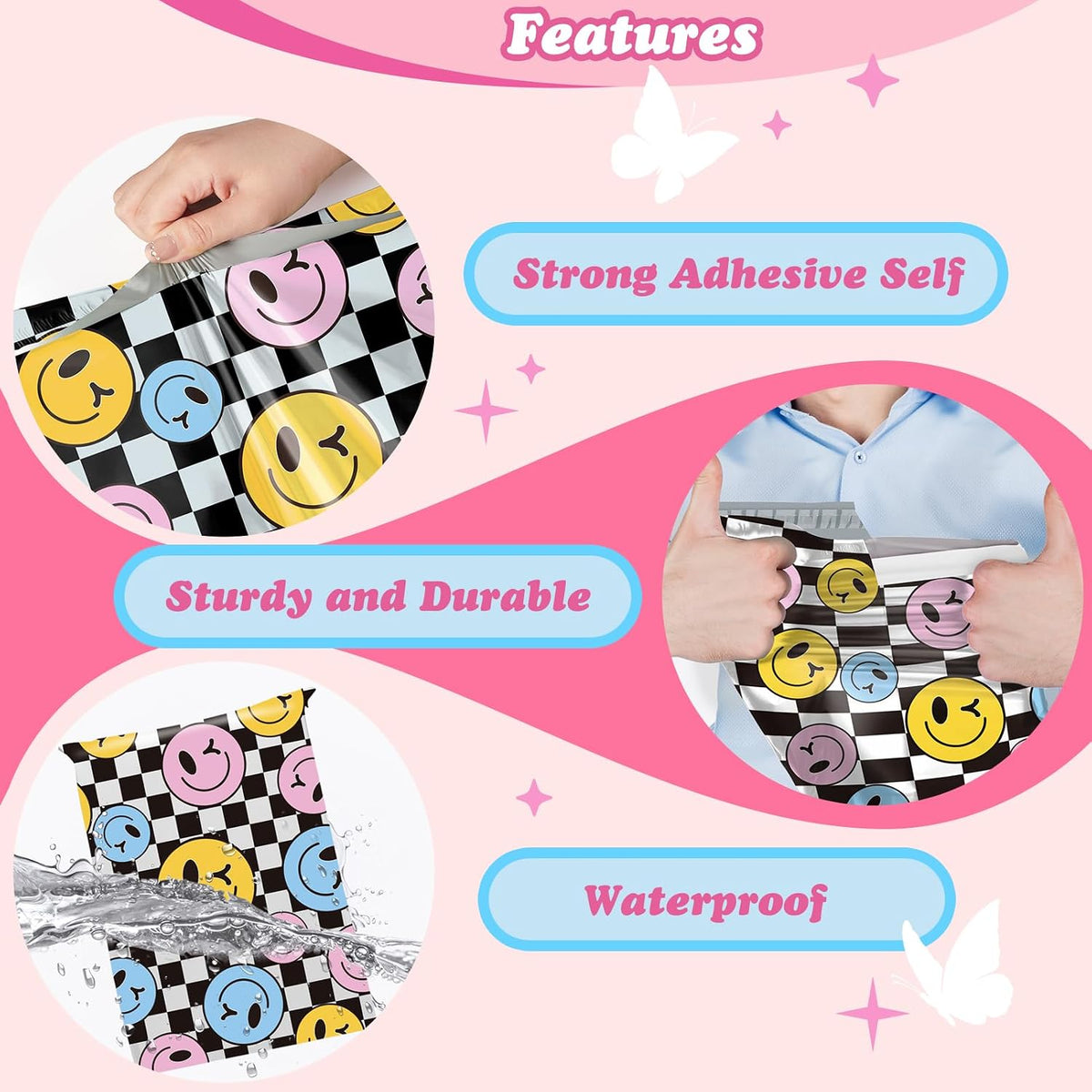 Poly Mailers 10x13" 50pcs,Cute Shipping Bag for Clothes,Checkerboard