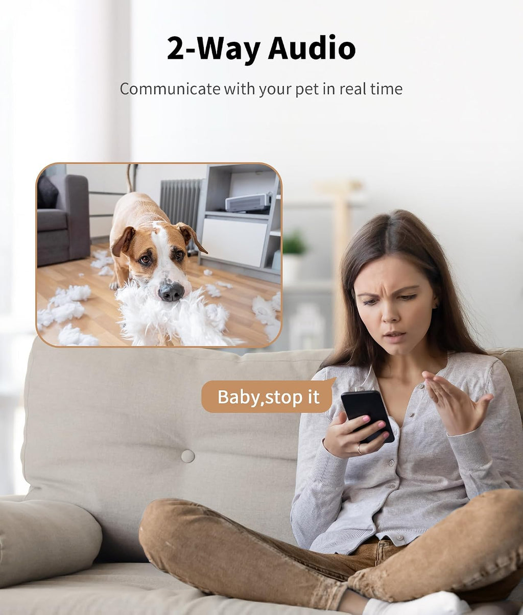2K Pet Camera Treat Dispenser, 360°View Dog Camera with Phone App, 5G&2.4G WiFi 2-Way Talk Pet Cam Indoor for Cats