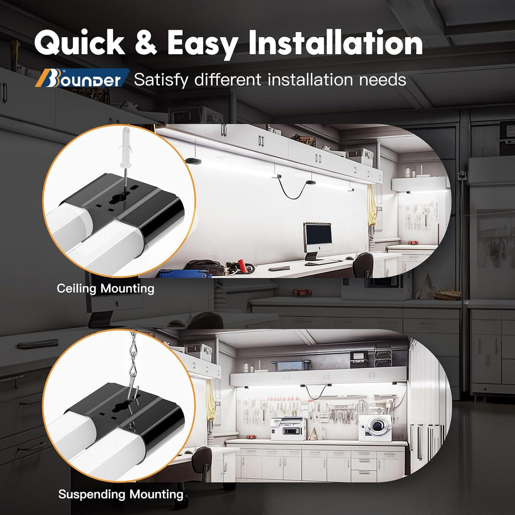 BBOUNDER 4Pack 4FT LED Shop Light, 65000K, 40W=250W, Linkable for Garage