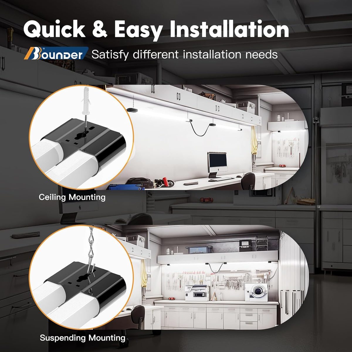 BBOUNDER 4Pack 4FT LED Shop Light, 65000K, 40W=250W, Linkable for Garage