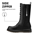 Women's Combat Boots Lace Up Mid Calf Black Boots with Side Zip