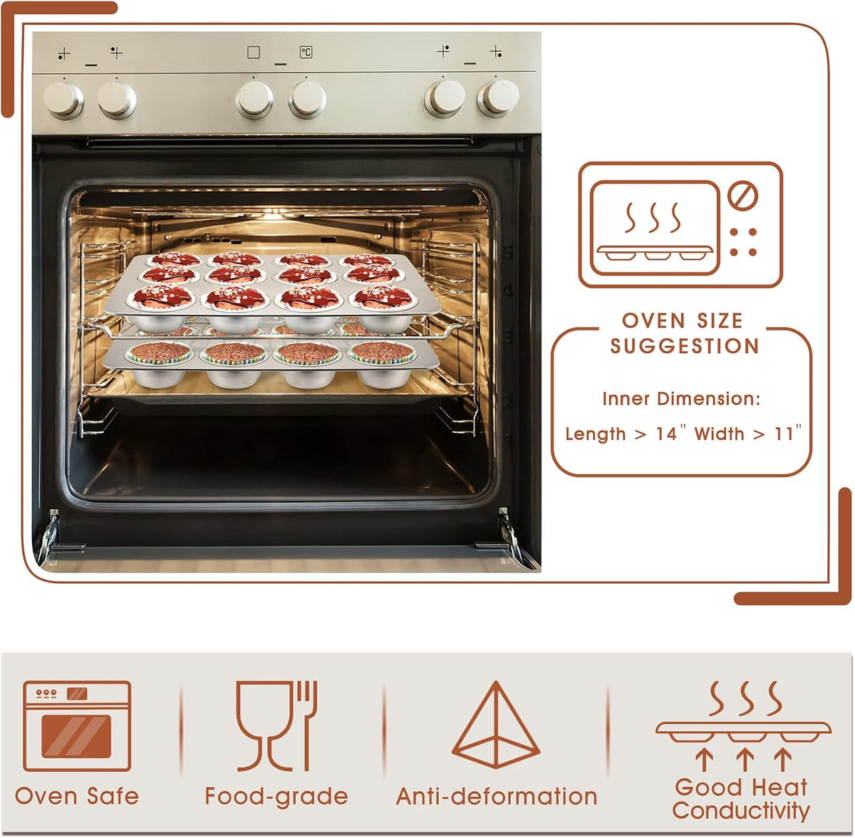 12-Cup Muffin Pan Tin, Stainless Steel Cupcake Pan, 2Pcs