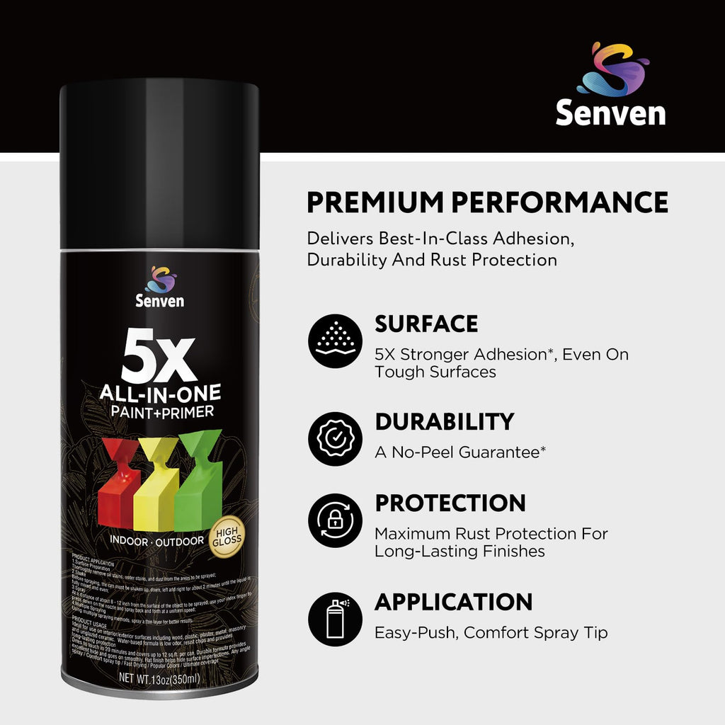 Spray Black Paint 6Pack All-In-One Multi Surface Black Spray Paint for