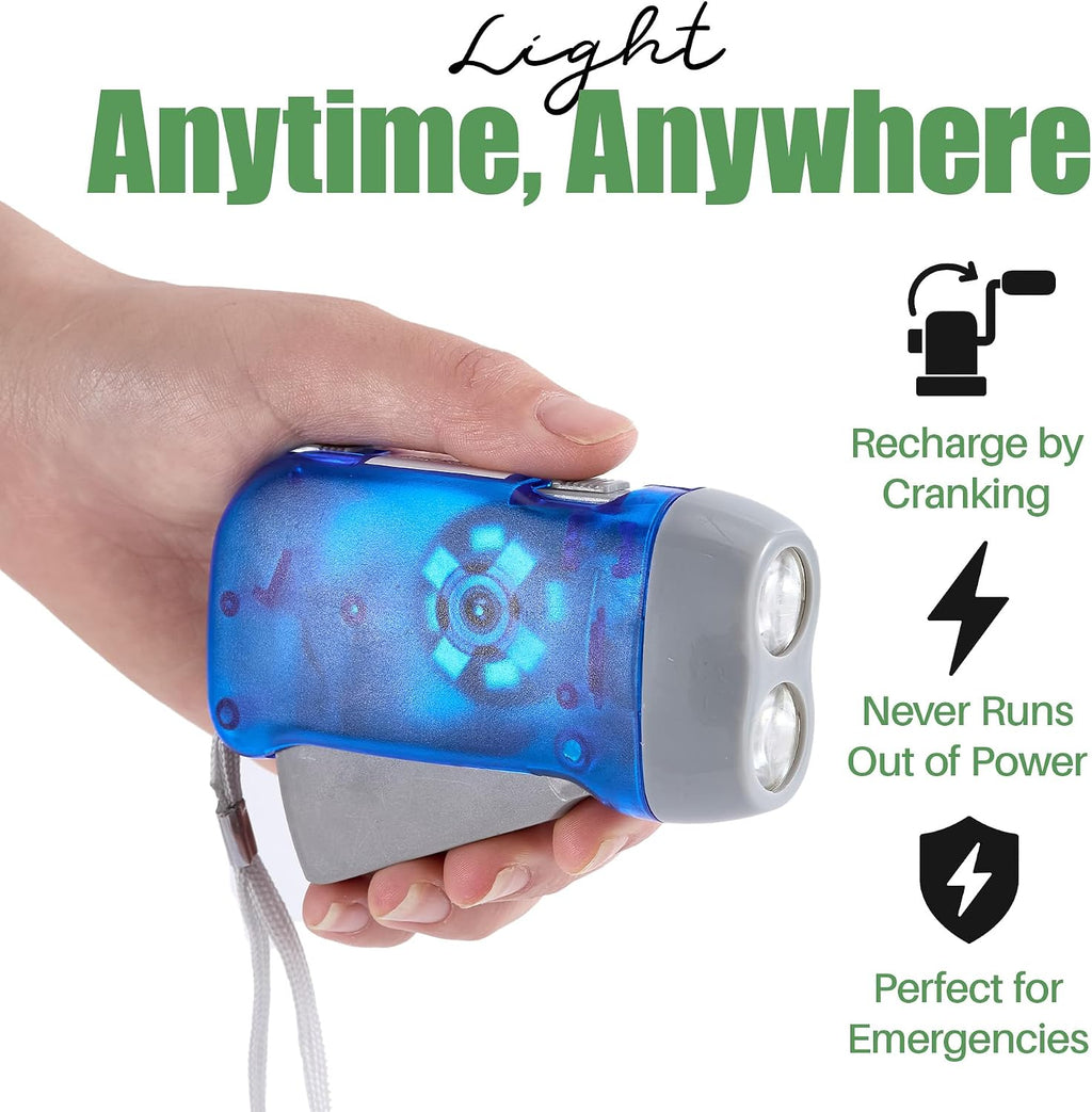 4-Pack Hand Crank Flashlights for Emergencies, Double LED | Hand-press crank generates power without batteries;