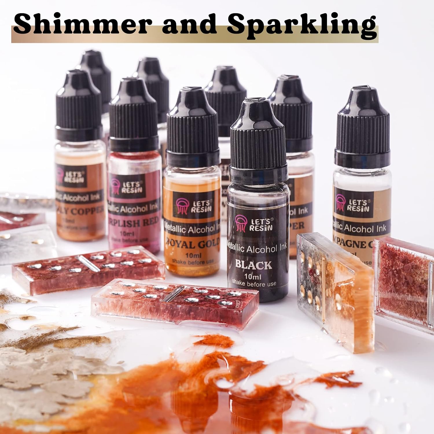 Metallic Alcohol Ink Set-24 Colors Metal Pigment Each 0.35oz | Resin Dye, High Concentrated & Shimmer Mixatives