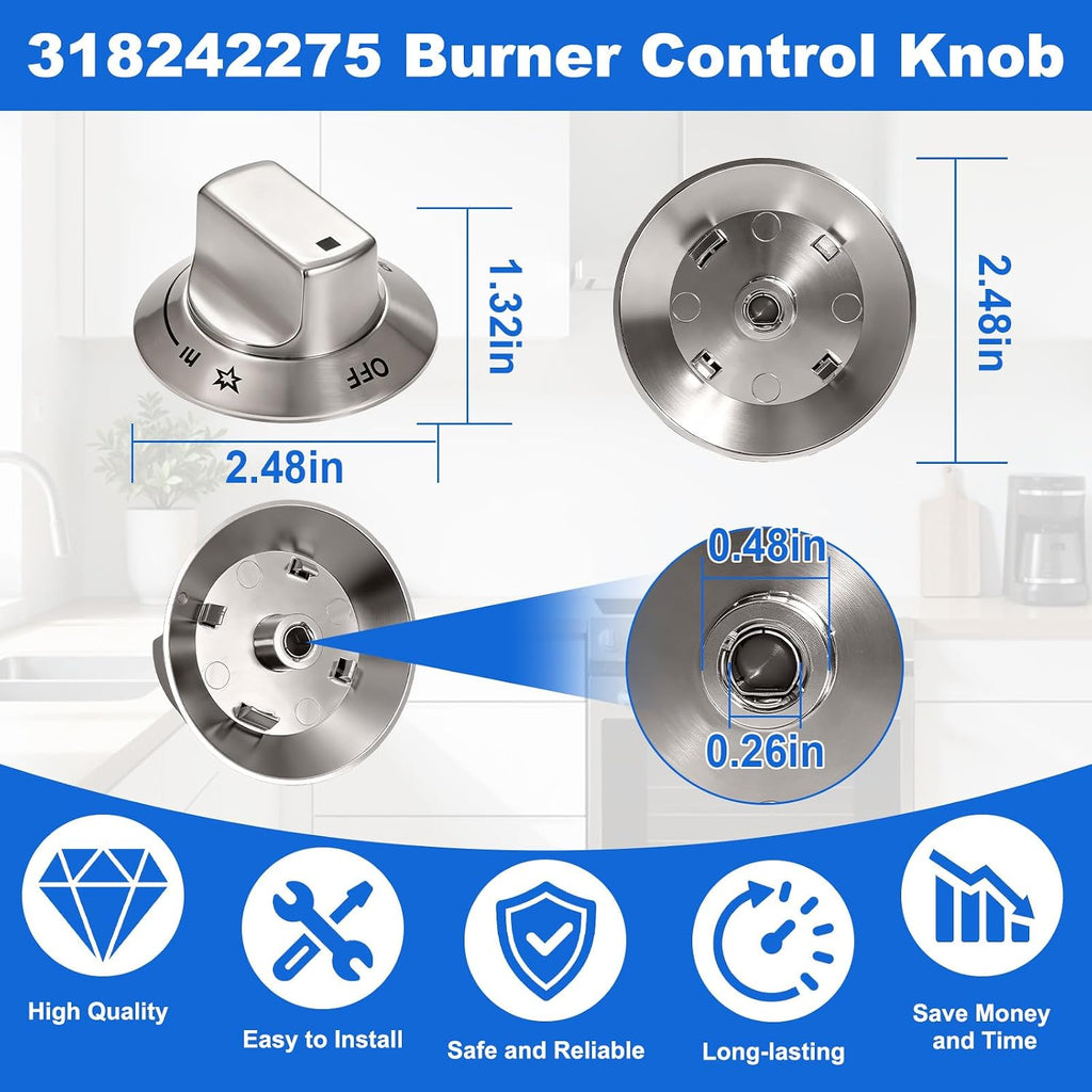 6PCS 318242275 Burner Control Knob Compatible with Electrolux