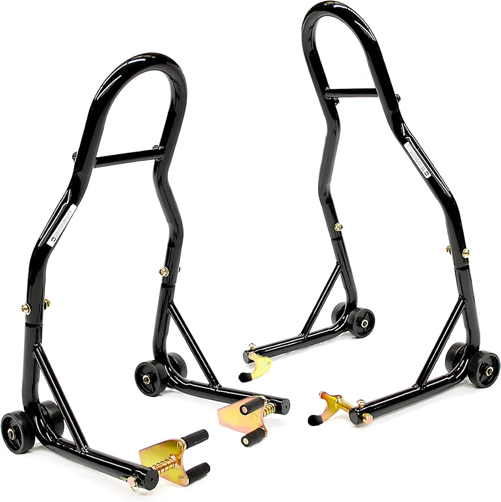 Motorcycle Stand Lift, Front & Rear Combo, Universal Paddock Lift Stand, Front Wheel Fork Stand Rear Wheel Swingarm