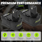 2 Pack 8.0Ah P108 Replacement for Ryobi 18 Volt Battery and P117 Charger