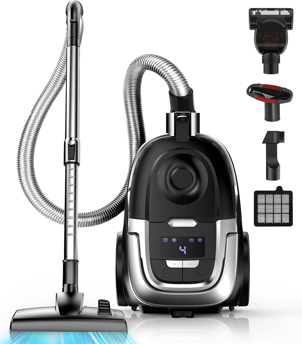 Canister Vacuum Cleaner, 1600W Canister Vacuum | 40kPa Bagless Auto Cord Rewind & Large Capacity for Floors, Carpets