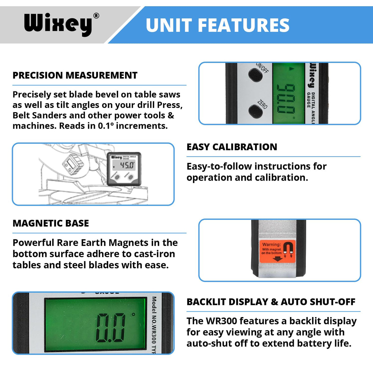 Wixey Digital Angle Gauge for Table Saw & Miter Saw, Magnetic