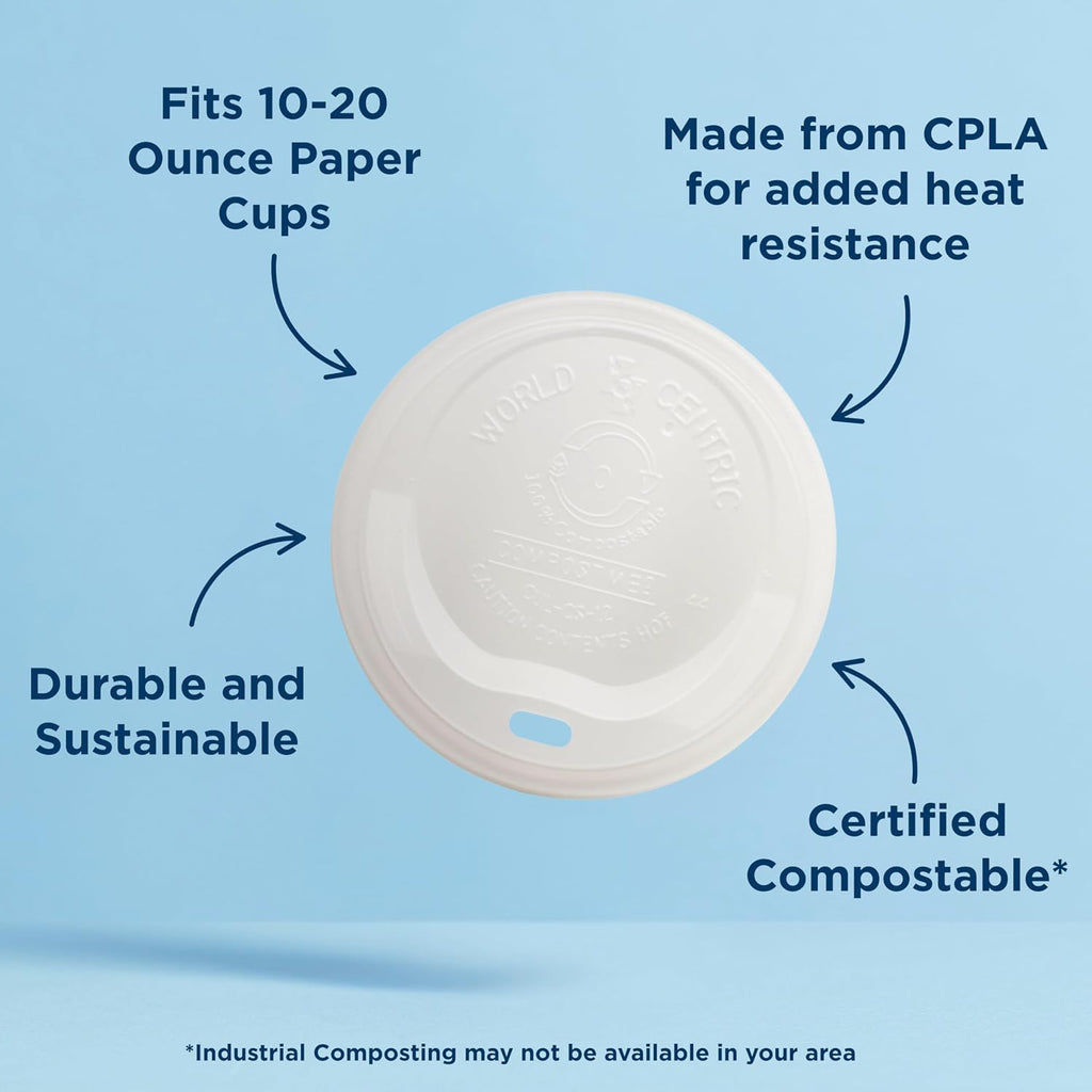 Compostable Cup Lids, Fits 10-20 Oz Hot Cups, Pack of 200
