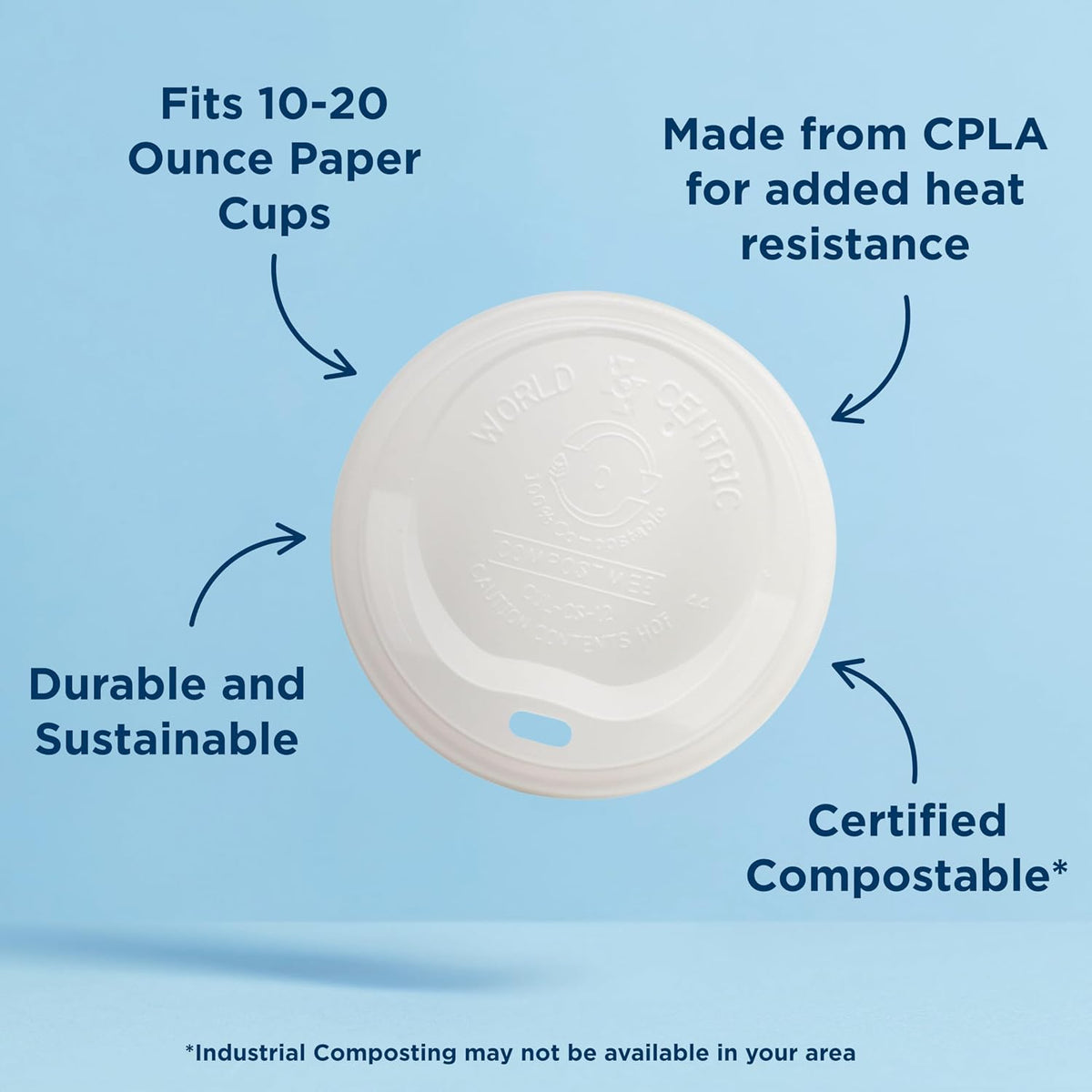 Compostable Cup Lids, Fits 10-20 Oz Hot Cups, Pack of 200